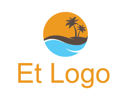 palm trees and waves in circle travel logo