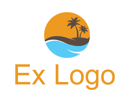 palm trees and waves in circle travel logo