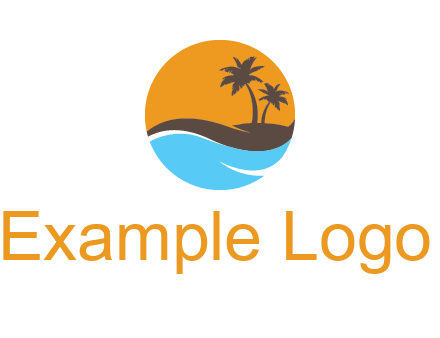 palm trees and waves in circle travel logo