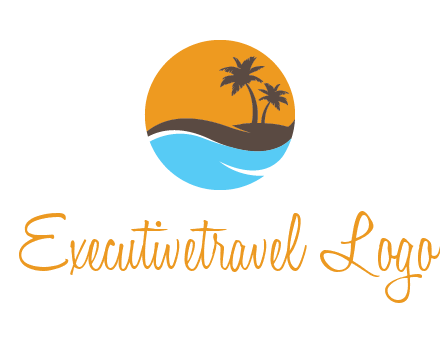 palm trees and waves in circle travel logo