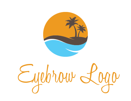 palm trees and waves in circle travel logo