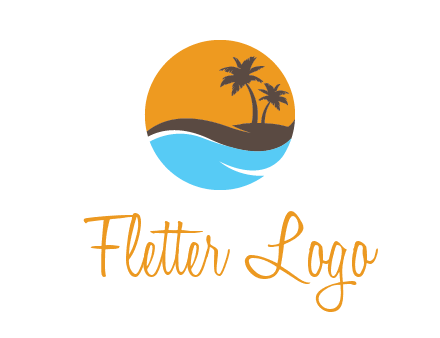 palm trees and waves in circle travel logo