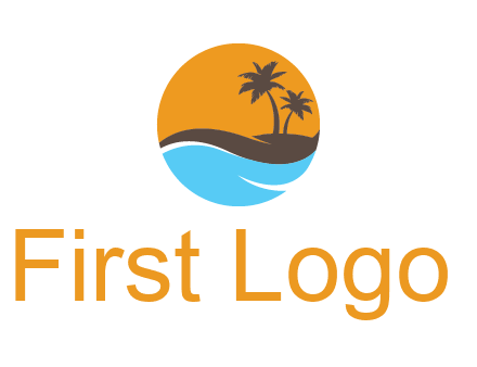 palm trees and waves in circle travel logo