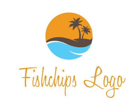 palm trees and waves in circle travel logo