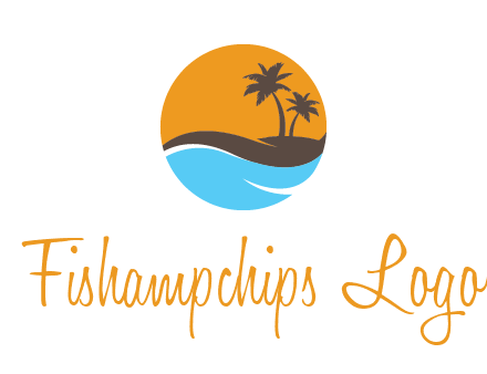 palm trees and waves in circle travel logo