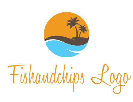 palm trees and waves in circle travel logo