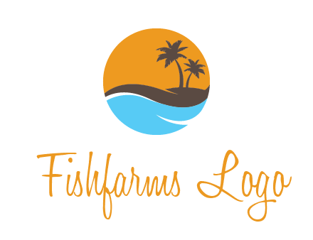 palm trees and waves in circle travel logo
