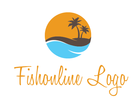 palm trees and waves in circle travel logo