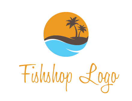 palm trees and waves in circle travel logo