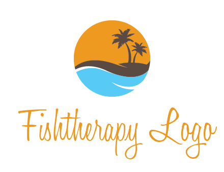 palm trees and waves in circle travel logo