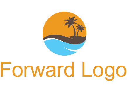 palm trees and waves in circle travel logo