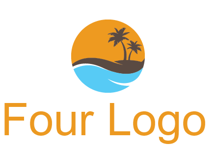 palm trees and waves in circle travel logo