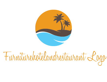 palm trees and waves in circle travel logo