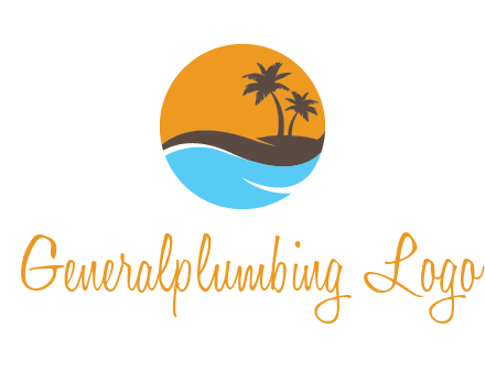palm trees and waves in circle travel logo