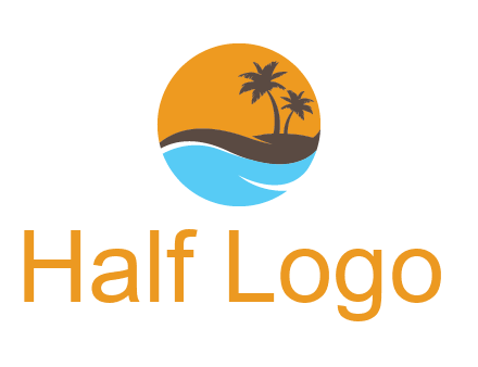 palm trees and waves in circle travel logo