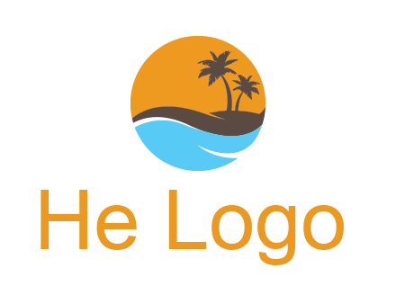 palm trees and waves in circle travel logo
