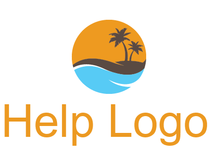 palm trees and waves in circle travel logo
