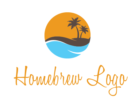 palm trees and waves in circle travel logo