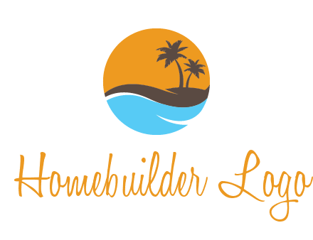 palm trees and waves in circle travel logo