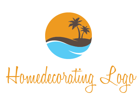 palm trees and waves in circle travel logo
