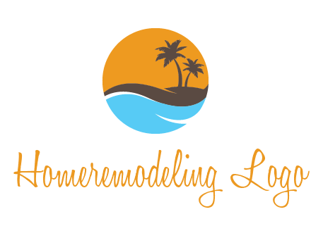 palm trees and waves in circle travel logo