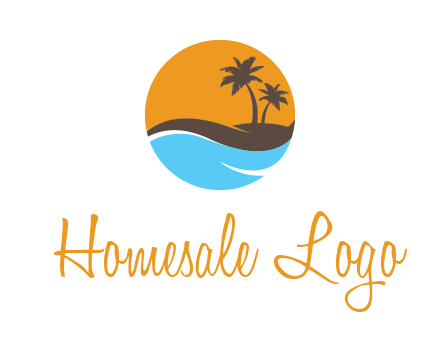 palm trees and waves in circle travel logo