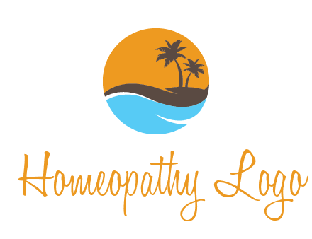 palm trees and waves in circle travel logo