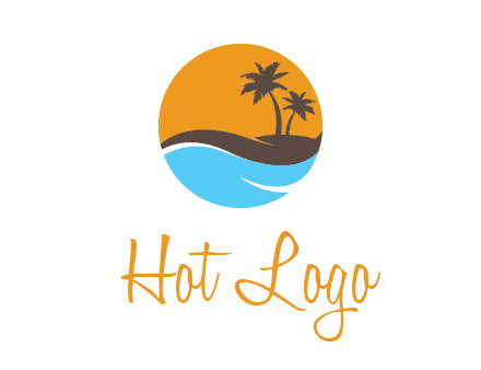 palm trees and waves in circle travel logo