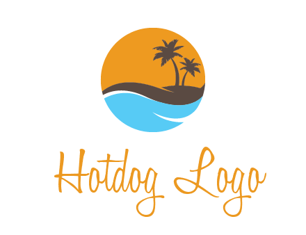 palm trees and waves in circle travel logo