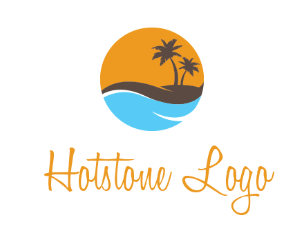 palm trees and waves in circle travel logo