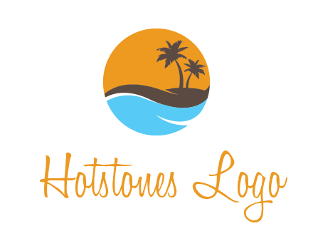 palm trees and waves in circle travel logo