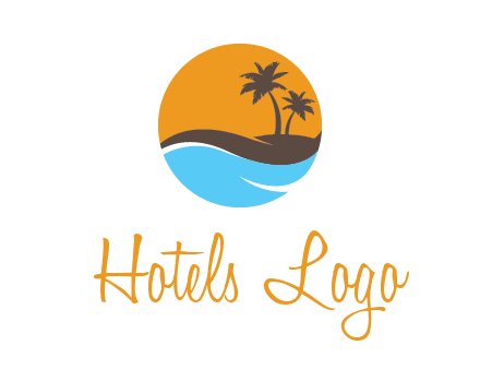 palm trees and waves in circle travel logo