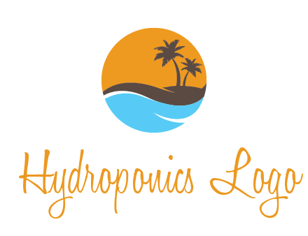 palm trees and waves in circle travel logo