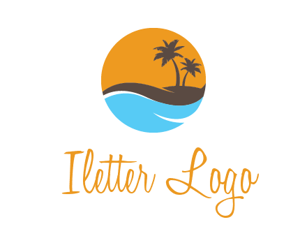 palm trees and waves in circle travel logo