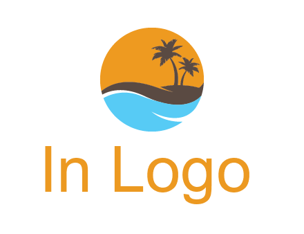 palm trees and waves in circle travel logo