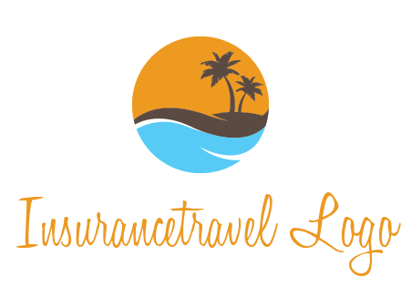 palm trees and waves in circle travel logo