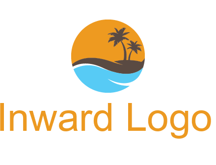 palm trees and waves in circle travel logo