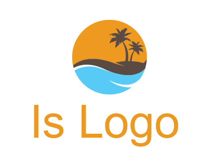 palm trees and waves in circle travel logo