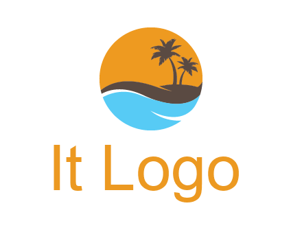 palm trees and waves in circle travel logo