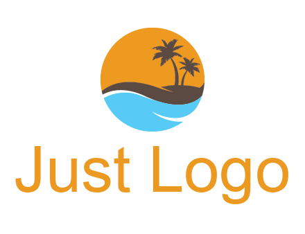 palm trees and waves in circle travel logo