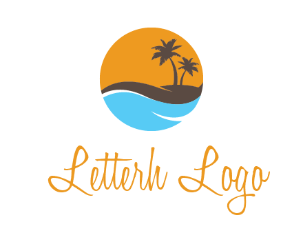 palm trees and waves in circle travel logo