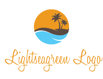 palm trees and waves in circle travel logo