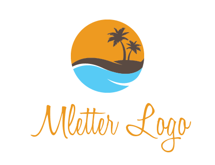 palm trees and waves in circle travel logo