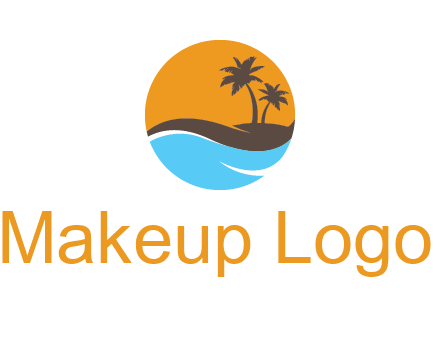 palm trees and waves in circle travel logo