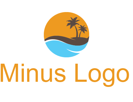 palm trees and waves in circle travel logo