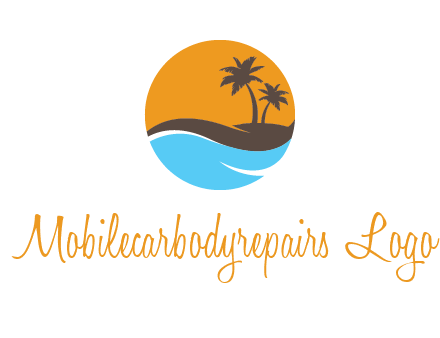 palm trees and waves in circle travel logo