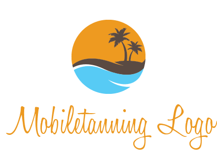 palm trees and waves in circle travel logo