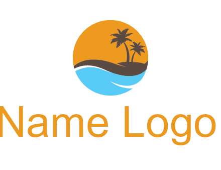 palm trees and waves in circle travel logo