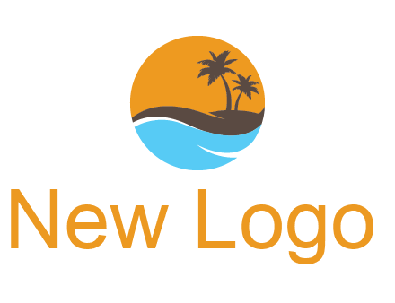 palm trees and waves in circle travel logo