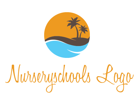palm trees and waves in circle travel logo